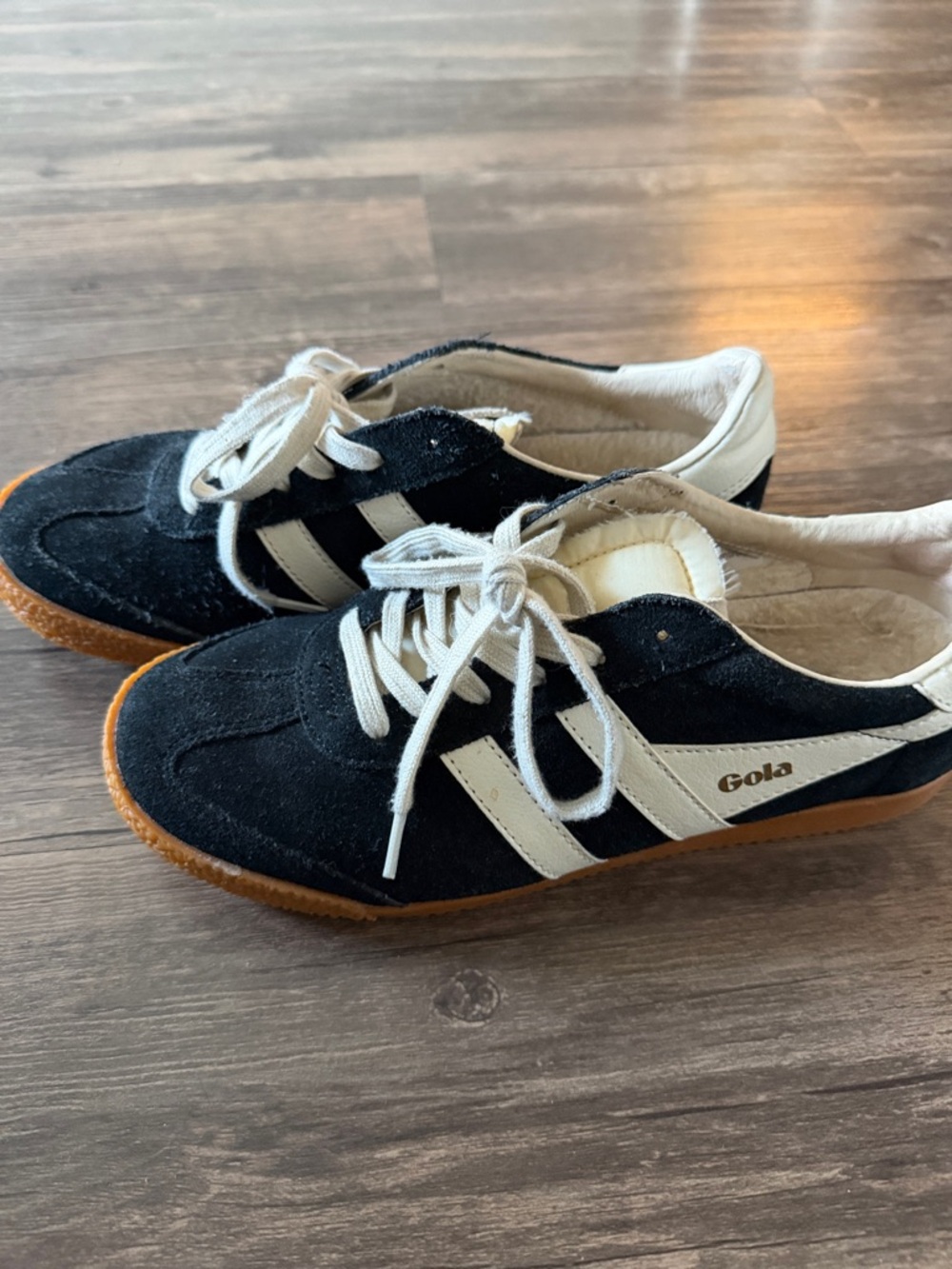 Gola Black Suede Sneakers with White Stripes